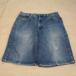 VTG Y2K Mecca USA Men Blue Denim Jean Short Jorts Baggy Hip Hop Skate 38x12-6184